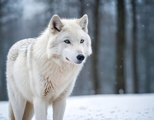 Obraz premium a white wolf in the snow, white wolf in winter, white wolf in winter forest