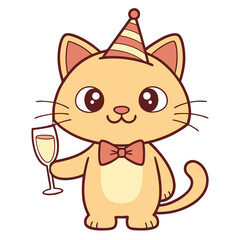 Obraz premium Celebratory Cat Adorable Feline with Party Hat and Champagne