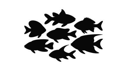 Vector illustration of a school of silhouetted fish grouped together scalable eps graphic vector illustration white background