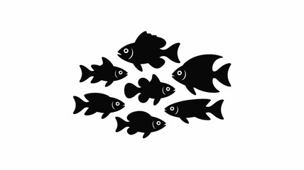 Vector illustration of a school of diverse black fish shapes scalable eps graphic art vector illustration white background