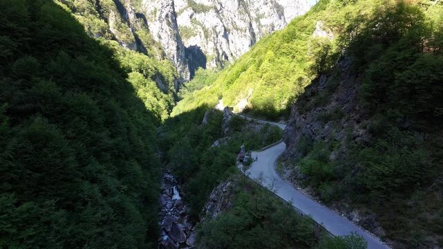 Aerial view of Rugova Canyon in Kosovo, dramatic mountain gorge landscape