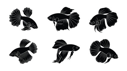 Six black betta fish silhouettes vector illustration scalable eps graphic design elements vector illustration white background