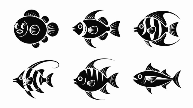 Set of six adorable cartoon fish silhouettes vector illustration scalable eps graphics for aquatic designs vector illustration white background