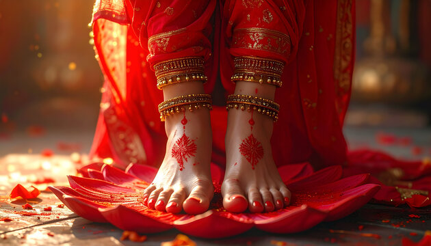 Kumkum Covered Feet of Hindu Goddess on Lotus
