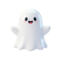 Obraz premium Adorable 3D mini ghost character with rounded shape and bright smile, isolated on a transparent background. Ideal for Halloween stickers, classroom printables, banners, invitations, websites, and apps