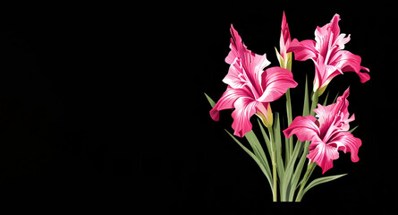 beautiful pink flower, gladiolus. watercolor drawing. artificial intelligence generator, AI, neural network image. background for the design