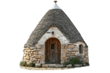 Traditional Trullo Architecture: A charming trullo, a traditional Apulian dry stone hut with its iconic conical roof, stands as a testament to unique architecture and rich cultural history.