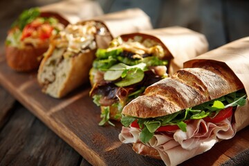 Aerial View of Grab And Go Food - Delicious American Sandwich on the Go