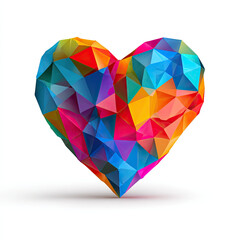 Colorful geometric heart with low poly pattern and vibrant facets