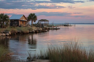 Fototapeta premium Apalachicola Florida Coastline at Dawn: Beautiful Nature along the Gulf of Mexico