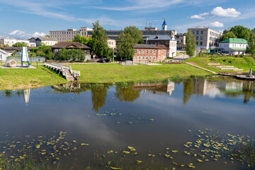 KASHIN, TVER Region, RUSSIA - July 07, 2025: recreation area by the Kashinka River in Kashin Horse...
