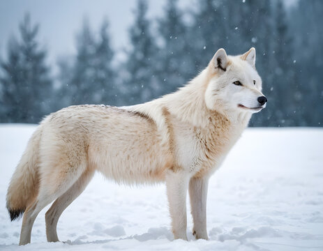 a white wolf in the snow, white wolf in winter, white wolf in winter forest