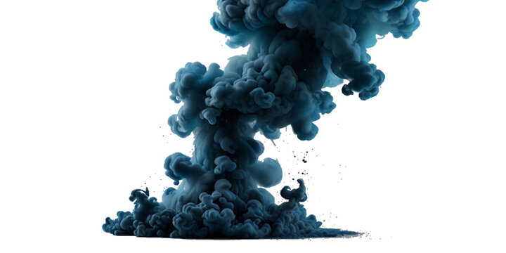 Blue smoke plume isolated on transparent background. Image of colorful smoke plume and festive background	
