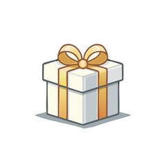 Gift box with a gold ribbon and bow present illustration, vector present