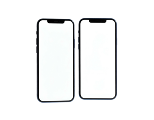 Two rectangular devices with blank white screens against a stark black background