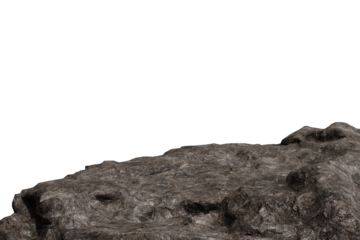Textured dark gray rock surface with jagged edges and crevices, occupying the lower half, starkly contrasted by a vast, empty black void above. Natural, rugged platform