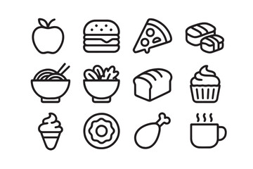 Food icon set with desserts and bakery illustrations
