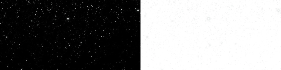 Black and white PNG overlay featuring a starry night sky on one side and a blank white background...