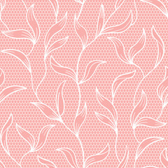 Elegant seamless white lace pattern inspired by vintage wedding design, featuring delicate leaf motifs and ornamental details. 