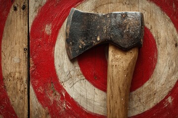 Axe Throw Target. Competitive Throwing Fun with Axe hitting Bullseye on Target