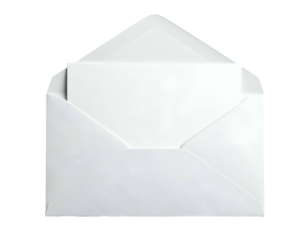 A close-up shot reveals a white envelope opened to display a blank white card