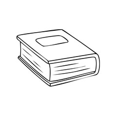 Simple line art drawing of a closed hardcover book with a blank cover for education or reading