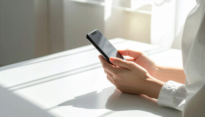 Woman using smartphone in bright natural light