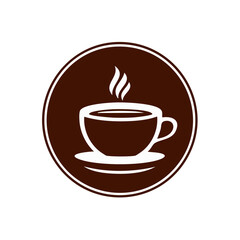 Obraz premium Steaming coffee cup icon within a brown circle graphic for beverage concept