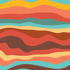 Minimal groovy wave pattern with abstract flowing bands. 70s inspired retro wallpaper design for fabrics, posters, interiors, and lifestyle products.