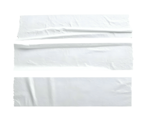 Isolated, digitally rendered strips of white tape, arranged vertically with a jagged upper edge