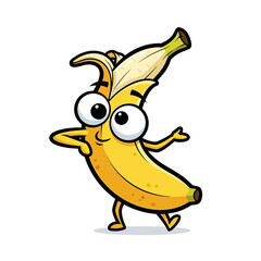 Cartoon banana character with big eyes and happy face.