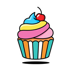 Colorful cupcake with cherry on top isolated.