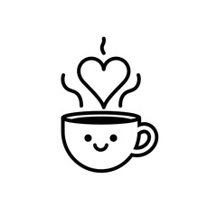 Cute coffee cup with heart steam and happy face.