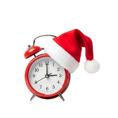 Christmas Time Alarm Clock with Santa Hat Isolated on Transparent Background