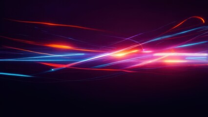 Abstract image with vibrant, glowing, dynamic light trails on a dark background