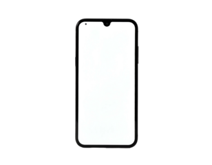 A cell phone stands upright. Its screen is blank, offering a plain white surface