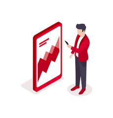 Businessman analyzing data on smartphone and large screen