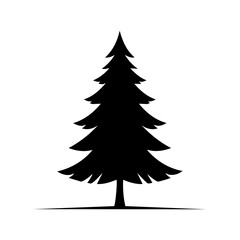 Obraz premium Black silhouette of a pine tree with a stylized shape against a white background