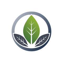 Simple green leaf and two dark leaves inside a modern gradient circle icon symbolizing nature ecology and growth