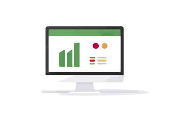 Computer monitor displaying data charts and graphs isolated
