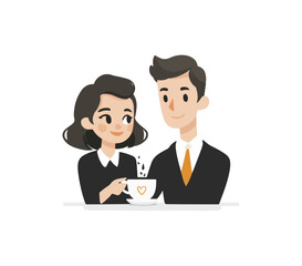 Couple sharing coffee with heart symbol on a table