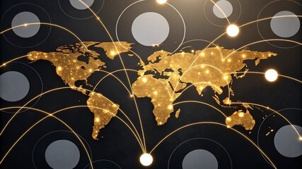 Global Digital Network with Interconnected Nodes Over World Map,global network over planet earth. World connection