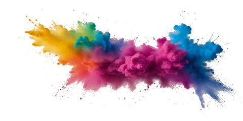  abstract colorful rainbow holi paint and colorful cloud smoke powder explosion isolated on transparent wide panorama background.	