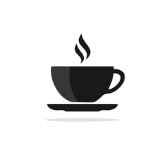 Obraz premium Hot Coffee Mug Black Silhouette, Coffee Cup with Steam Icon, Simple Design