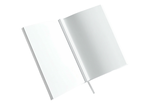 An open book, facing upward, showing blank pages ready for writing and recording information