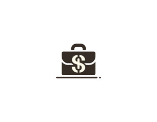 Business briefcase icon with dollar sign isolated on black background