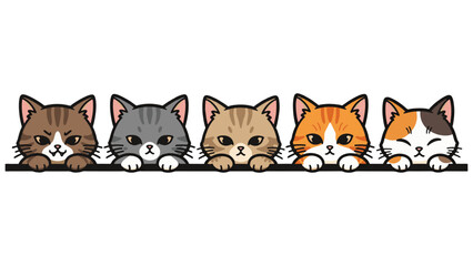 Fototapeta premium Playful cartoon kittens peeking over a ledge, ready to add cuteness and charm to your designs, perfect for children's books, pet product ads, or any project needing a touch of adorable fun