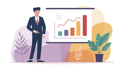 Business presentation man in suit explaining financial chart