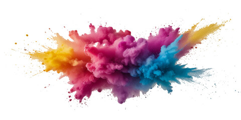 Vector watercolor rainbow multicolor splatter design background. Multicolored rainbow explosion of cloud powder paint decoration isolated on transparent background.