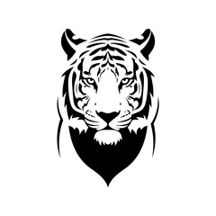 A silhouette of fierce tiger head facing forward tribal tattoo.